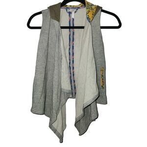 Matilda Jane Girls Gray Knit Hooded Vest Colorful Floral Accents